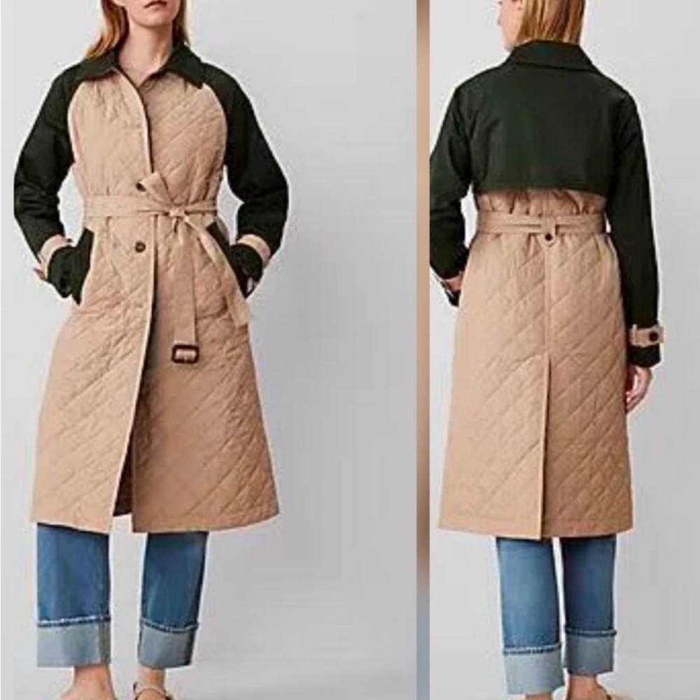 Ann Taylor Tan and Dark Green Trench Coat
